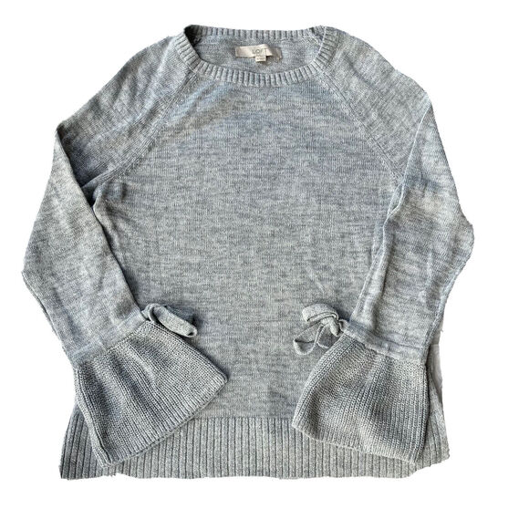Ann Taylor LOFT Sweater Sz S Metallic Gray Sparkle Holiday Bell Sleeve Casual - Picture 1 of 9